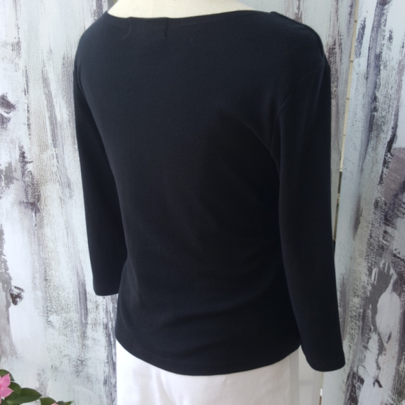 CASUAL CORNER ANNEX ♡  Sweet Vintage Black Thick 3/4 Length Scoop Neckline Top S - Picture 12 of 15